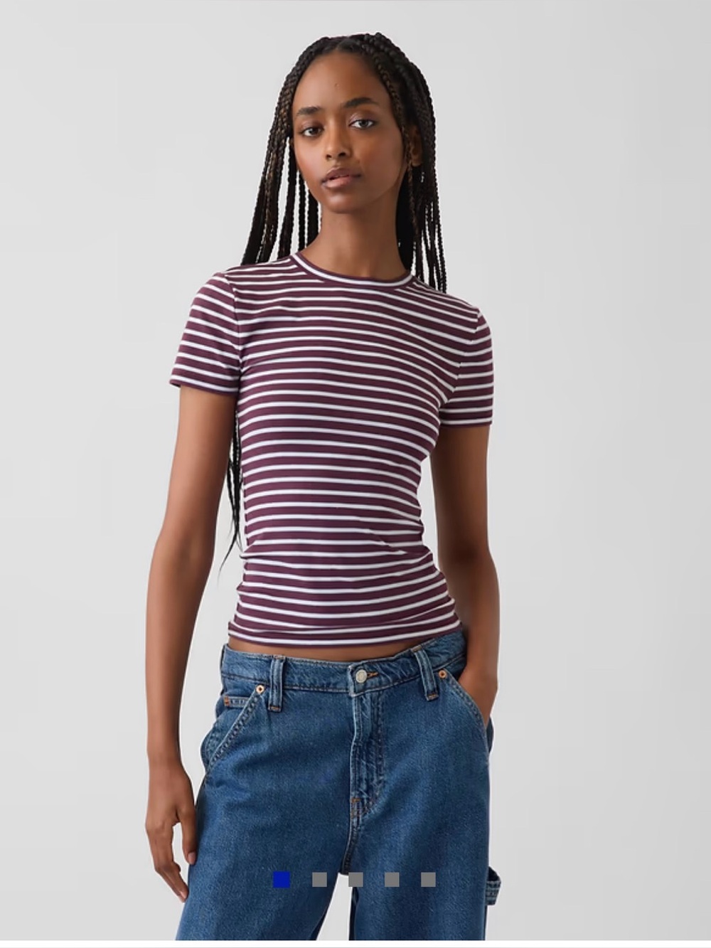 Gap CloseKnit Jersey T-Shirt - Burgundy & Blue Stripes - Medium